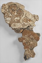 Fragment of a mural with a three-eyed demon with skulls in their hair, 8th-9th century. Creator: Sogdian Art.