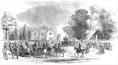 The Tenantry Assembling at the Lodge, (funeral of Sir Robert Peel), 1850. Creator: Unknown.