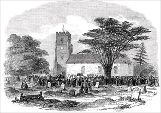 Exterior of the Church at Drayton Bassett, (funeral of Sir Robert Peel), 1850. Creator: Unknown.