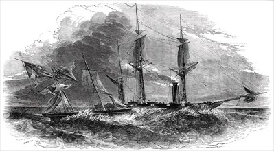 Attempt of a Brazilian Slaver to run down H. M. S. V. Phoenix, on the Coast of Africa, 1850. Creator: Smyth.