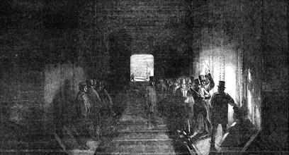 Interior of the Tube - Mr. Stephenson Driving the Last Rivet, 1850. Creator: Unknown.