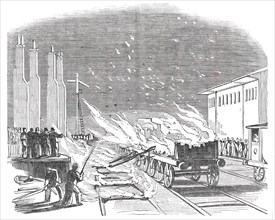 Great Fire at the Southern and Western Railway Station, Cork, 1850. Creator: Unknown.