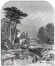British Institution Exhibition - "The Frozen Mill" - painted by C. Branwhite, 1850. Creator: Mason Jackson.