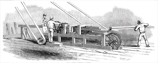The Great Exhibition Building in Hyde Park - the Gutter-Cutting Machine, 1850. Creator: Unknown.