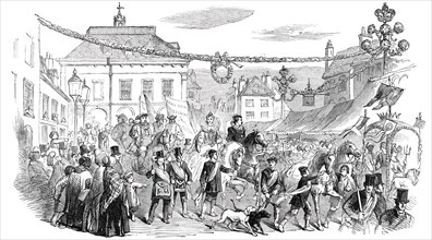The Procession near the Corn Exchange, Warwick May Fair Show, 1850. Creator: Unknown.