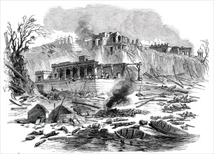 Terrific Explosion at the Raj Ghaut Ferry, Benares, 1850. Creator: Unknown.