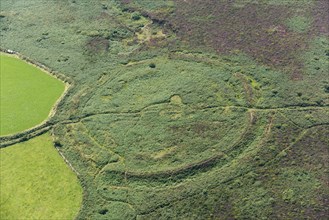 Caer Bran Iron Age multivallate hillfort earthwork, near Sancreed, Cornwall, 2016. Creator: Damian Grady.