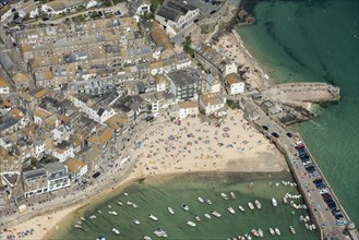 The town, beach and harbour, St Ives, Cornwall, 2016. Creator: Damian Grady.