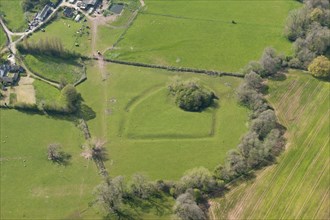 The earthwork remains of Newton Tump, a medieval motte and bailey, Herefordshire, 2016. Creator: Damian Grady.