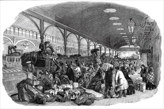 Arrival of Christmas Train, Eastern Counties Railway - drawn by Duncan, 1850. Creator: Unknown.
