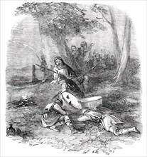 Hunting the Wren at Christmas - Origin of Hunting the Wren - the Bird Awakening the Danes, 1850. Creator: Unknown.