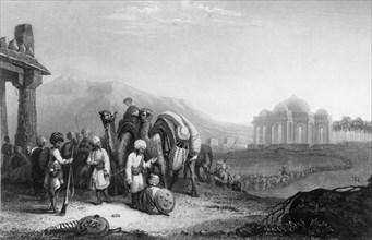'Scene in Katteawar. - Travellers & Escort', 1845. Creator: Samuel Prout.