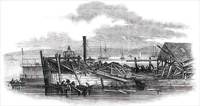 Scene of the Accident to the "Pacific" Steam-Ship, on Leaving New York, 1850. Creator: Unknown.