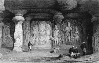 'Triad Figure, Interior of Elephanta', 1834. Creator: Samuel Prout.