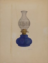 Blue Glass Lamp, c. 1937. Creator: Helen Bronson.