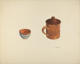 Zoar Dish and Coffee and Cider Cup w/ Lid, c. 1938. Creator: Angelo Bulone.