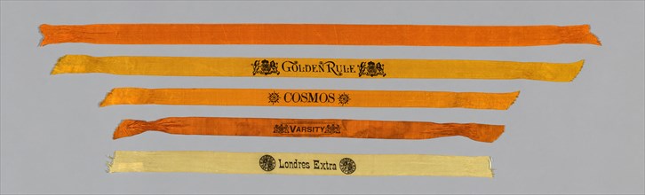 Five Cigar Ribbons, United States, 1880s. Creator: Unknown.
