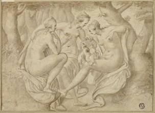 Cecrops' Daughters Uncover Erichthonius (recto); A Battle Scene (verso), 1577/78 (recto). Creator: Anthonie van Montfoort Blocklandt.