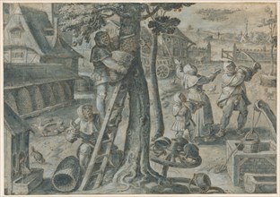 The Capture of a Swarm of Bees in a Farmyard, 1578/1605. Creator: Joannes Stradanus.
