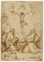 Saints Jerome and Francis of Assisi Adoring the Trinity, c.1570. Creator: Bartolomeo Passarotti.