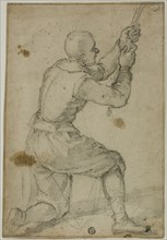 Man on Bended Knee, Pulling on Rope, c.1604. Creator: Bernardino Poccetti.