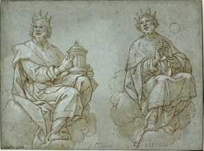 Two Seated Kings of Judah; Josiah and Hezekiah, 1591. Creator: Bernardo Castello.