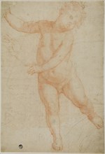Putto Poised on Right Leg (recto); Sketch of a Draped Arm (verso), 1575/1600. Creator: Domenico Cresti.