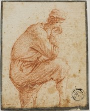 Young Man in Profile with Chin in Hand, Leaning on Raised Knee, 1607-1629. Creator: Filippo Napoletano.