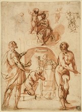Sketches: Virgin and Child; Virgin and Child with Two Saints; Saint Baptizing Kneeling..., n.d. Creator: Giovanni Baglione.