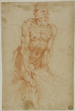 Man Tugging on Sheet: Study for the Entombment [Sacristy of the Certosa di San..., 1595/96. Creator: Giuseppe Cesari.