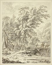 Italianate Landscape with Figures Crossing Bridge, n.d. Creators: Heinrich Meyeringh, Francesco Zuccarelli, Abraham Genoels II.