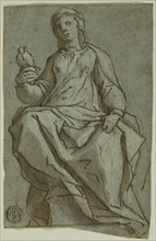Seated Female Figure (Saint Scholastica?) Holding a Dove, n.d. Creator: Lazzaro Tavarone.