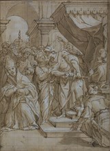 Queen Intervening to Spare the Life of a Bishop Saint, c.1634. Creator: Lazzaro Tavarone.