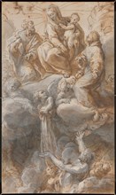 The Virgin and Saint Joseph with Saint Anthony of Padua Seated in the Heavens..., 1690/1710. Creator: Pietro da Pietri.