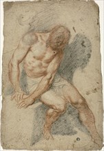 Study of a Seated Male Nude, c.1600. Creator: School of Federico Barocci Italian, 1526/28.