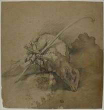 Lamb Bound to Shepherd's Crook (recto); Seated Academic Male Nude, From Back..., n.d. Creator: School of Giovanni Battista Piazzetta.
