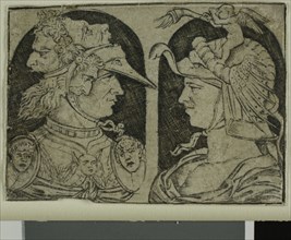 Two Warriors, One with a Winged Genie on His Helmet, 1475/1500. Creator: School of Maso Finiguerra Italian, 1426-1464.