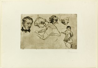 Sketches of Four Heads and a Child, 1907. Creator: Umberto Boccioni.