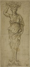 Caryatid (r); Three Sketches: Two Caryatids, Pair of Putti Standing on Globe (v), 17th century. Creator: Unknown.