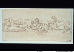 Landscape with Castle, n.d. Creators: Unknown, Giovanni Francesco Grimaldi.