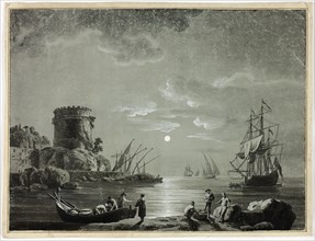 Moonlight Scene in Fishing Port, 1800-1899. Creator: Unknown.