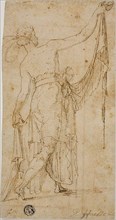 Draped Standing Figure with Outstretched Arms, 1540/50. Creator: Unknown.
