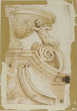 Design for Architrave with Ornamental Scrollwork, Satyr, and Sea Nymph, n.d. Creator: Unknown.