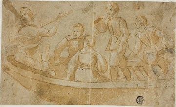 Three Men, Woman and Luteplayer in Boat, n.d. Creator: Unknown.