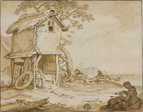 Landscape with Barnstable, Seated Woman, and Child, n.d. Creator: Esaias van de Velde.