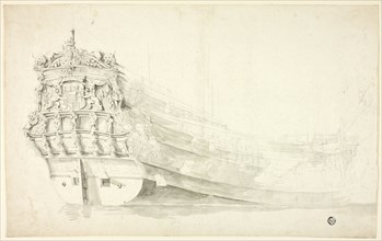 Dutch Ship with Ornamental Prow Seen from Starboard Quarter, n.d. Creator: Willem van de Velde I.