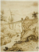 Man Crossing Log Bridge over Torrent, n.d. Creator: Jan van Eyck.