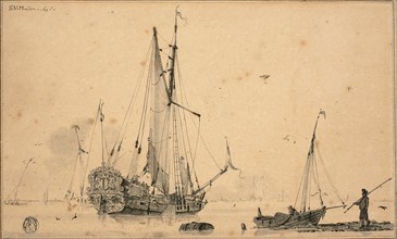 Harbor Scene with Ships and Fisherman, 1698. Creator: Sieuwert van der Meulen.