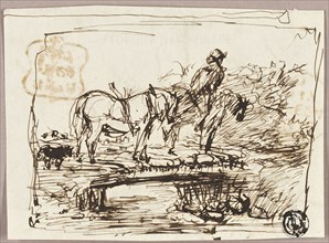 Sketch of Horses Crossing Bridge, c.1847. Creator: John Burnet.