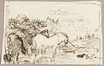 Sketch of Horses Standing in Water, c.1847. Creator: John Burnet.